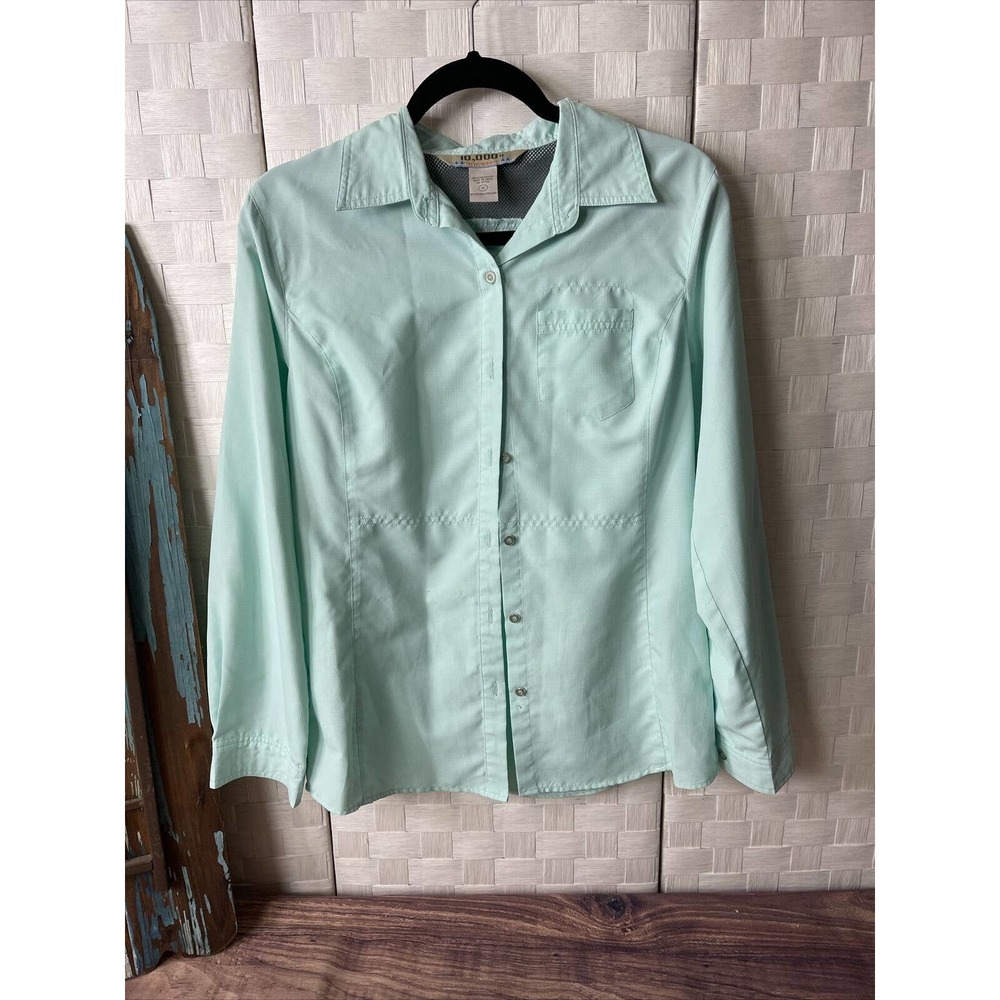 10,000 ft Above Sea Level Women Sz M Nylon Fishing/Hiking Roll Sleeve Shirt Blue